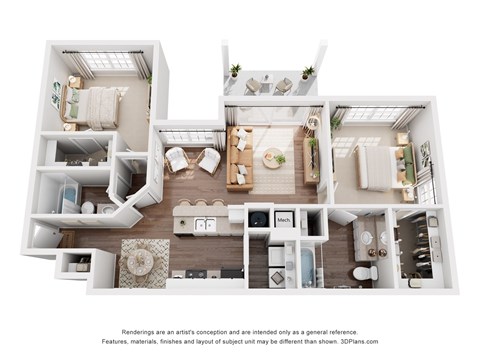 Floor plan for 2 beds, 2 baths, 1066 sqft